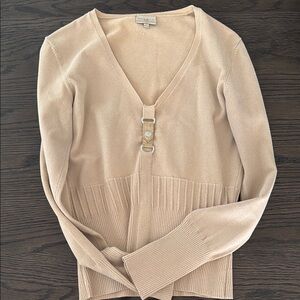 Karen Millen Cream V-Neck Sweater Fine Knit